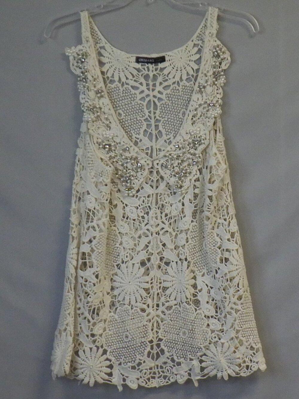 Origami by Vivien Crochet Jeweled Tank Top